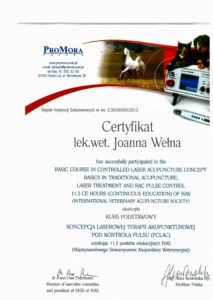 Certyfikat laseroterapia Joanna Wełna